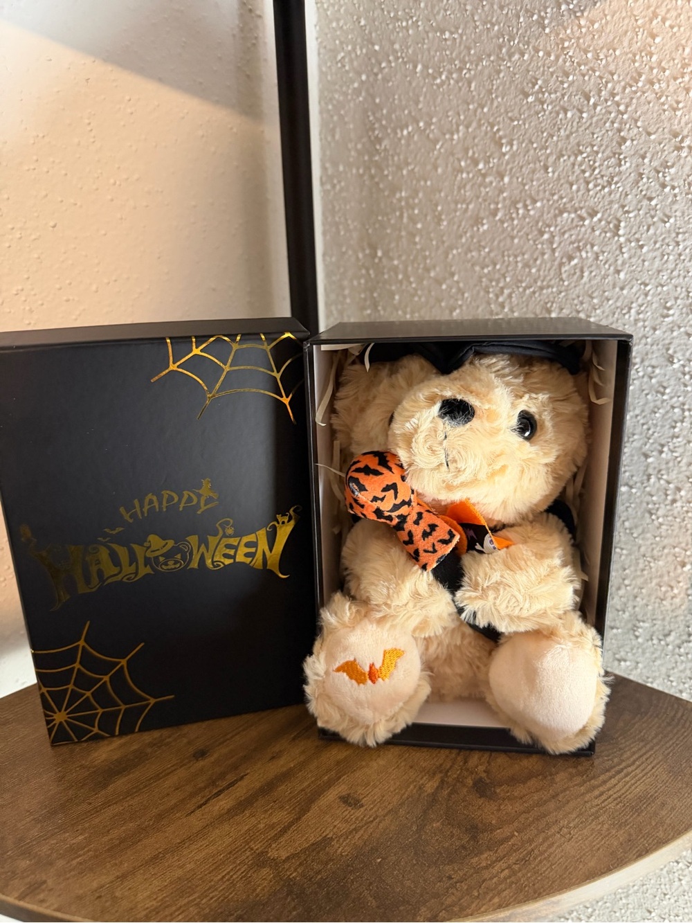 Halloween Plush Bear with Orange Bat Accents
